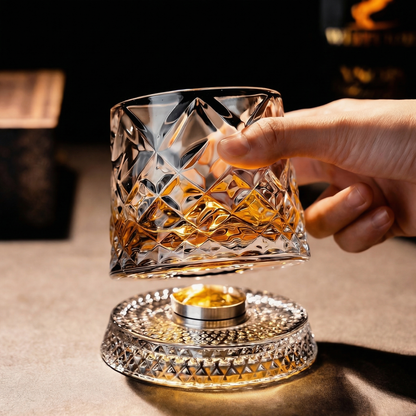 Ellis Rotating Whiskey Glass — Diamond design