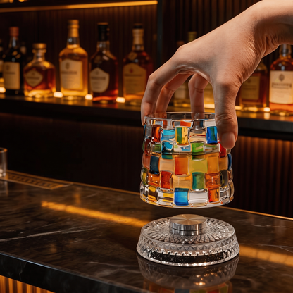 Ellis Rotating Whiskey Glass — Stained design